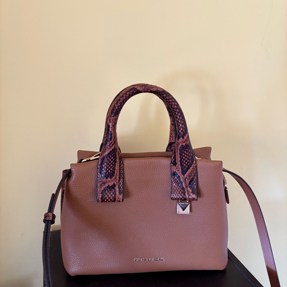Michael Kors Rollins Small Snake Embossed Pebble Leather Satchel